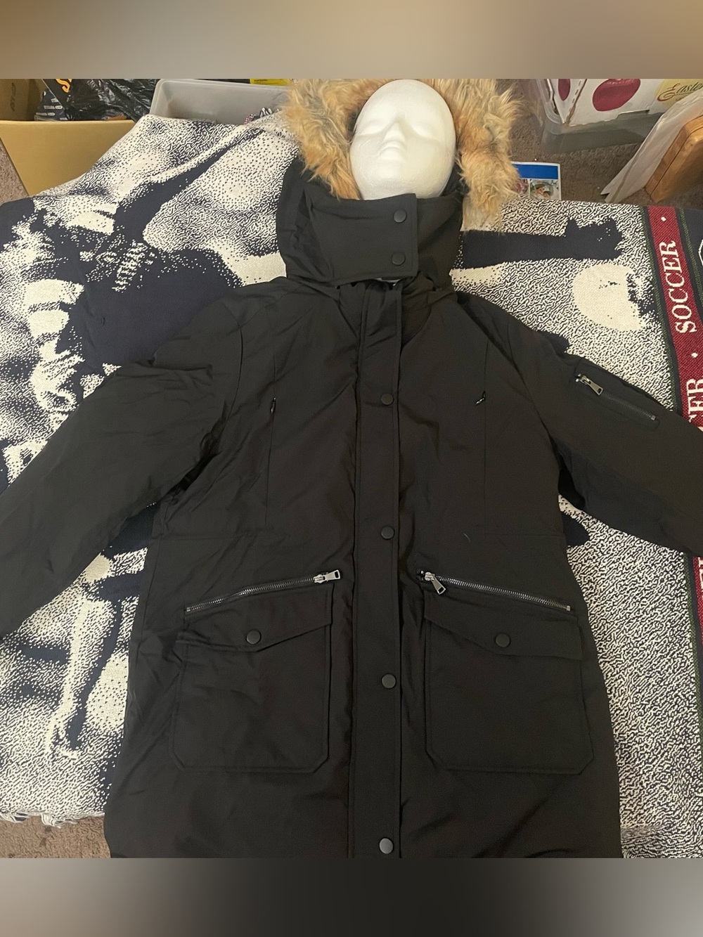 PurePear Women’s Puffer/Parka w/ Pockets Waterproof Size L NEW Black